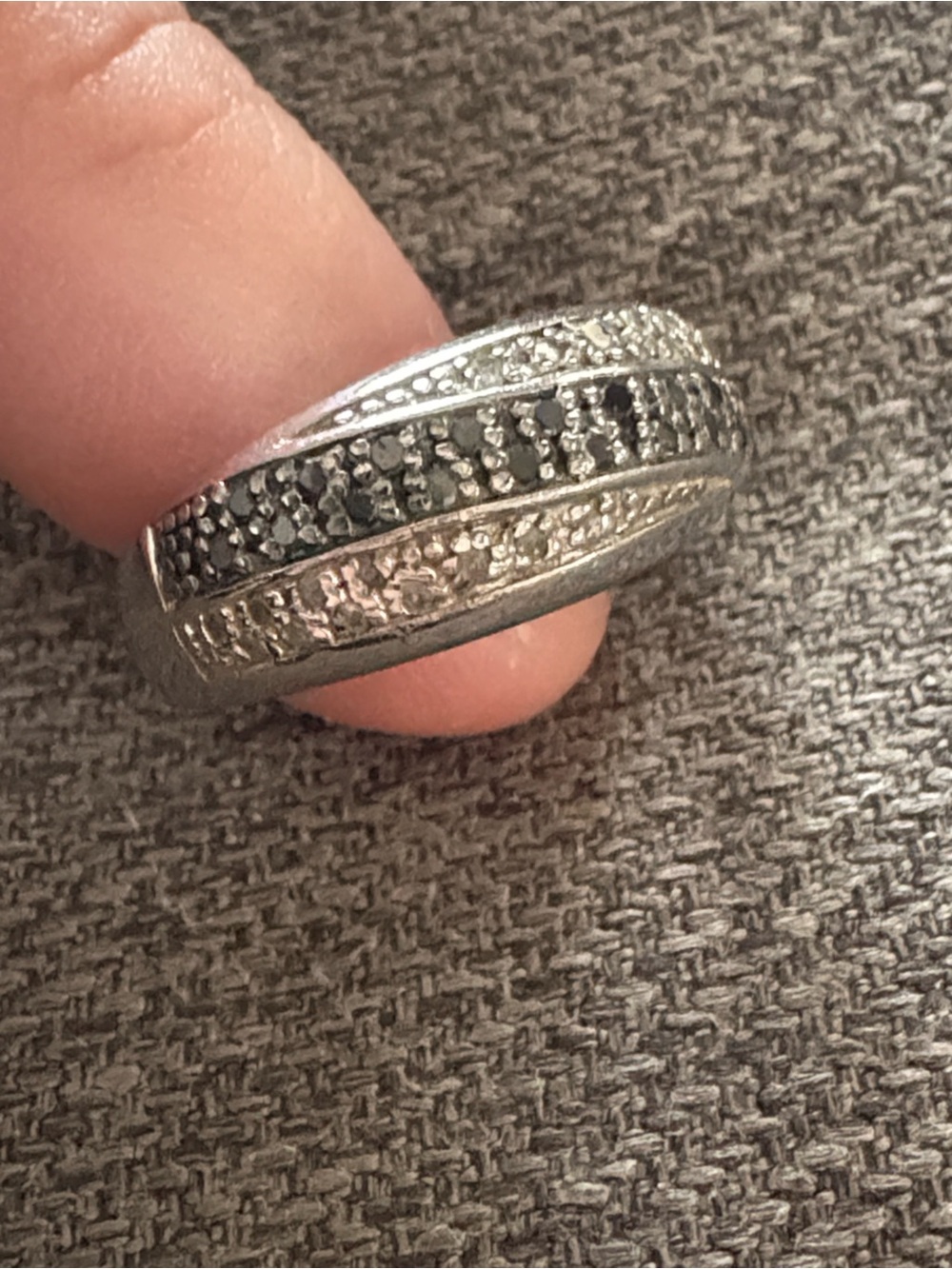Sterling Silver Black and white diamond Pave Band Ring